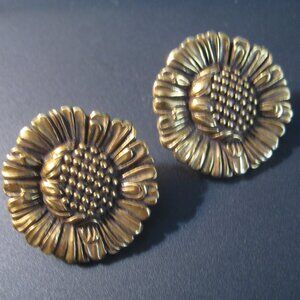 SUNFLOWER GOLDTONE CLIP EARRINGS SIGNED MFA